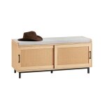 Banc de rangement fsr154 - n sobuy meuble de rangement pour entr�e avec coussin rembourr� - fa�ades rotin ...