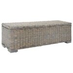 Banc de rangement en rotin - vidaxl - 110x35x35 cm - gris - rotin kubu naturel - bois dacajou massif ...