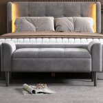 Banc rembourr avec accoudoirs capitonn en velours mdf gris - hauss spole
