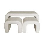 Banc et tabourets gigognes bouclette blanc l 112 x p 40 x h 45cm - ino