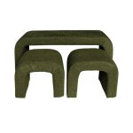 Banc et tabourets gigognes bouclette kaki l 112 x p 40 x h 45cm - ino