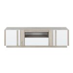 Banc tv effet bois ch�ne clair 2 portes 1 tiroir blanc brillant