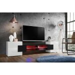 Banc tv merano version 1 komodee - avec eclairage led rgb - blanc et noir - 230 x 53 x 35 cm