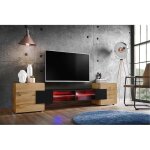 Banc tv merano version 1 komodee - avec eclairage led rgb - bois naturel et noir - 230 x 53 x 35 cm