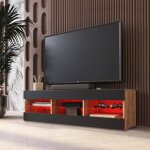 Banc tv tivoli rtv komodee - led rvb - noir et bois naturel - facades en mat - 140 x 41 x 35 cm