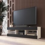 Banc tv tivoli rtv komodee - sans led - noir et blanc - facades en mat - 140 x 41 x 35 cm