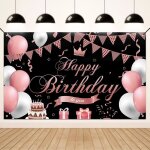 Banderole joyeux anniversairenoir rose banderole decoration anniversaire fte deco pour hommes femmesanniversa ...