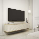 Banff tv135 mdf ? meuble tv beige mat / ch�ne artisan largeur 135 cm hauteur 30 cm profondeur 32 cm