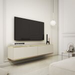 Banff tv135 ? meuble tv fa�ade lisse beige / ch�ne artisan largeur 135 cm hauteur 30 cm profondeur 32 ...