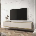 Banff tv175 ? meuble tv fa�ade beige lisse / ch�ne artisan largeur 175 cm hauteur 30 cm profondeur 32 ...