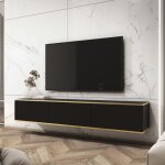 Banff tv175 ? meuble tv fa�ade lisse noire / ch�ne artisan largeur 175 cm hauteur 30 cm profondeur 32 ...