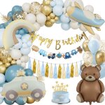 Banni�res anniversaire gar�on - joyeux anniversaire ballons bleu et or ours b�b� kit d�co 1 - 10 ans ...