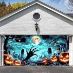 Bannière de garage halloween effrayante 7 x 16 pieds ? thème citrouille crâne et cimetière pour décoration ... Bannière de garage halloween effrayante 7 x 16 pieds ? thème citrouille crâne et cimetière pour décoration ...