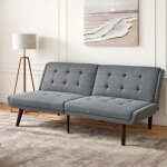 Canap� - lit 2 places capitonn� en lin gris - banquette avec dossier r�glable - structure m�tal stable ...