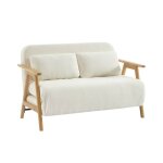 Banquette canap convertible 2 places bois dhva et bouclette texture sven