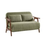 Banquette canap convertible 2 places bois dhva teint noyer clair et bouclette texture kaki l 133 ...