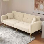 Banquette clic clac 2 places 175×64×72cm - okwish - pieds dorés coussins et poches latérales - sherpa ... Banquette clic clac 2 places 175×64×72cm - okwish - pieds dorés coussins et poches latérales - sherpa ...