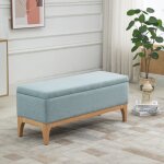 Banquette coffre de rangement 2 en 1 style scandinave dim. 110l x 39l x 45h cm tissu vert deau