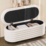 Banquette coffre de rangement bout de lit en tissu capitonn� beige banc d?entr�e moderne avec espace ...