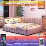Banquette dangle en l 140x200cm lit double avec t�te de lit connect�e (led & port usb) sommier � lattes ...