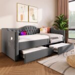 Banquette lit avec 2 tiroirs de rangement lit 1 place avec sommier et usb c capitonn pour chambre  ...