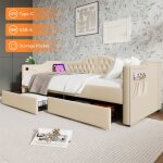 Banquette lit avec 2 tiroirs et usb c - lit 1 place avec sommier pour adulte et ado - capitonn - rangement ...
