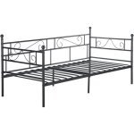Banquette lit - lit 90x190cm - lit simple en métal - noir - sommier inclus Banquette lit - lit 90x190cm - lit simple en métal - noir - sommier inclus