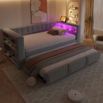 Banquette - lit connect�e avec rangement et led dambiance. canap� convertible avec port de charge