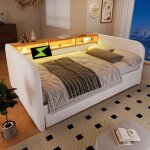 Banquette - lit double 140x190cm - �clairage led et chargeurs usb - c - 2 tiroirs de rangement - t�te ...