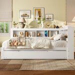 Banquette - lit gigogne 140x200 agglom�r� blanc prise + 2 usb sommier � lattes inclus - sans matelas