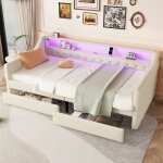 Banquette lit avec led et tiroir de rangement - lit 1 place avec sommier pour adulte et ado - prise usb ...