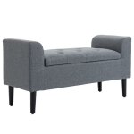 Banquette avec rangement banquette rembourrée avec aspect lin pieds en bois tabouret de lit pouvant supporter ... Banquette avec rangement banquette rembourrée avec aspect lin pieds en bois tabouret de lit pouvant supporter ...