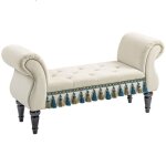 Banquette rembourr�e chambre avec accoudoirs design vintage en velours pieds en bois 150 kg 117x40x58 ...
