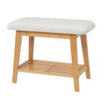 Banquette tabouret en bois de bambou coloris naturel et tissu blanc - longueur 60 x profondeur 30 x hauteur ... Banquette tabouret en bois de bambou coloris naturel et tissu blanc - longueur 60 x profondeur 30 x hauteur ...