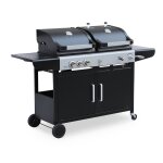 Barbecue 2 en 1 gaz et charbon, 3 brleurs + 1 feu latral, grill et fumoir avec tablettes marsac