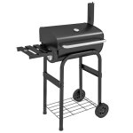 Barbecue au charbon de bois - outsunny - avec �tag�res roulettes couvercle thermom�tre chemin�e - en ...