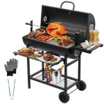 Barbecue � charbon teeno avec grille de cuisson couvercle thermom�tre tiroir � cendres gants anti - br�lures ...