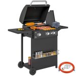 Barbecue gaz - outsunny - 3 + 1 br�leurs - puissance 95 kw - avec 2 grilles �tag�res lat�rales 2 roues ...