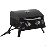 Barbecue gaz de table - acie - 2 brûleurs 5 kw - pieds pliables - thermomètre intégré - compact Barbecue gaz de table - acie - 2 brûleurs 5 kw - pieds pliables - thermomètre intégré - compact