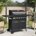 Barbecue gril  gaz avec 7 brleurs noir acier enduit de poudre
