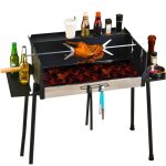 Grill  barbecue en mtal portable - biplut - pliable avec tagres de stockage et rgulateur de temprature ...