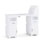 Barberpub 2456 table de manucure avec 2 tiroirs 4 armoires tagre 2 sacs daspirateur blanc