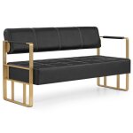 Barberpub banquette de 3 places avec bras dor�s banc dattente banc de salon w528gbk (noir - or / simili ...