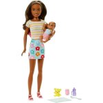 Barbie coffret poupe skipper baby - sitter brune, avec figurine de bb et 5 accessoires