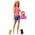Barbie - famille coffret le bain des chiots poupe blonde et 3 figurines de chiots avec baignoire et ...