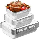 Barquettes aluminium barbecue 30 pices jetables multitailles 2300 / 1100 / 800ml cuisson