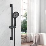 Barre de douche en acier inoxydable 60cm avec pommeau de douche et douchette 3 jets 150cm tuyau de douche ...