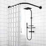Barre de douche extensible angle l noir - fixation murale sans percer