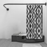 Barre rideau douche inox tringle extensible sans per�age l - forme noir 70 - 95cm x 90 - 130cm