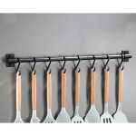 Barre de suspension cuisine - mich - aluminium / acier inoxydable - 60 cm - 8 crochets - noir - sans ...